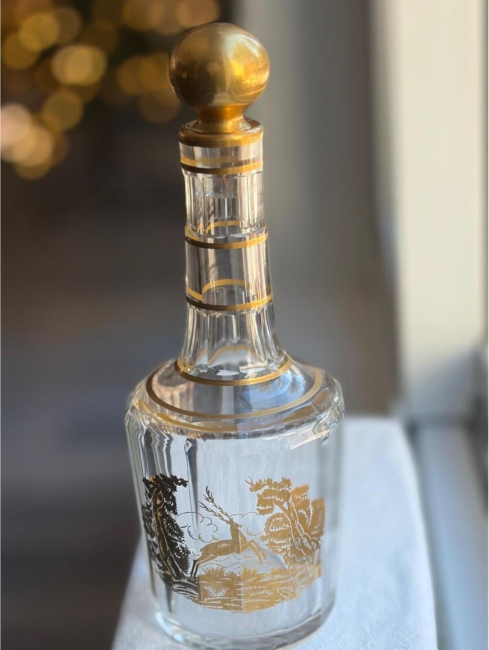 Antique Baccarat for Houbigant Gilt Crystal Perfume Bottle Matching Stopper